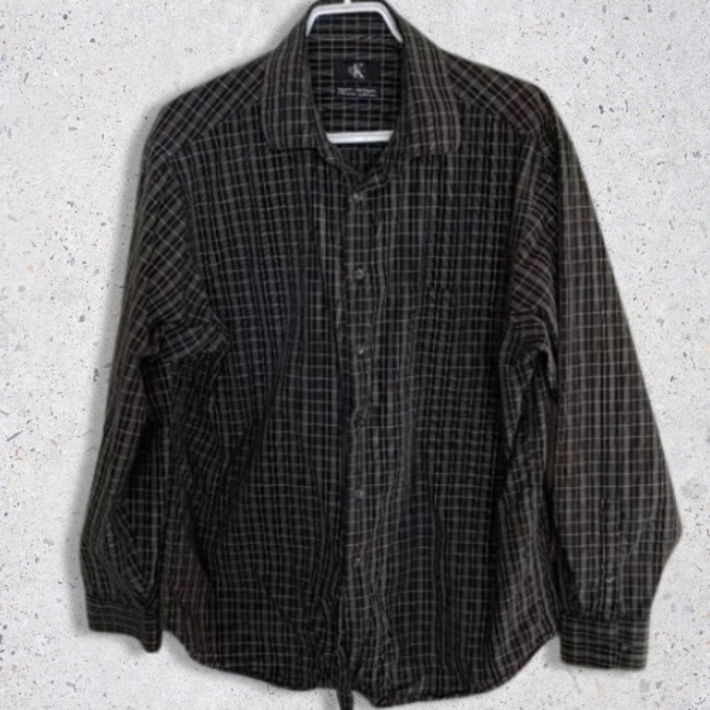 Calvin Klein Button Down Dress Shirt Regular Fit Collar Neck Black White M 16.5